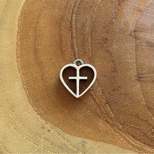 RETIRED James Avery deep cross heart charm, sterling silver
